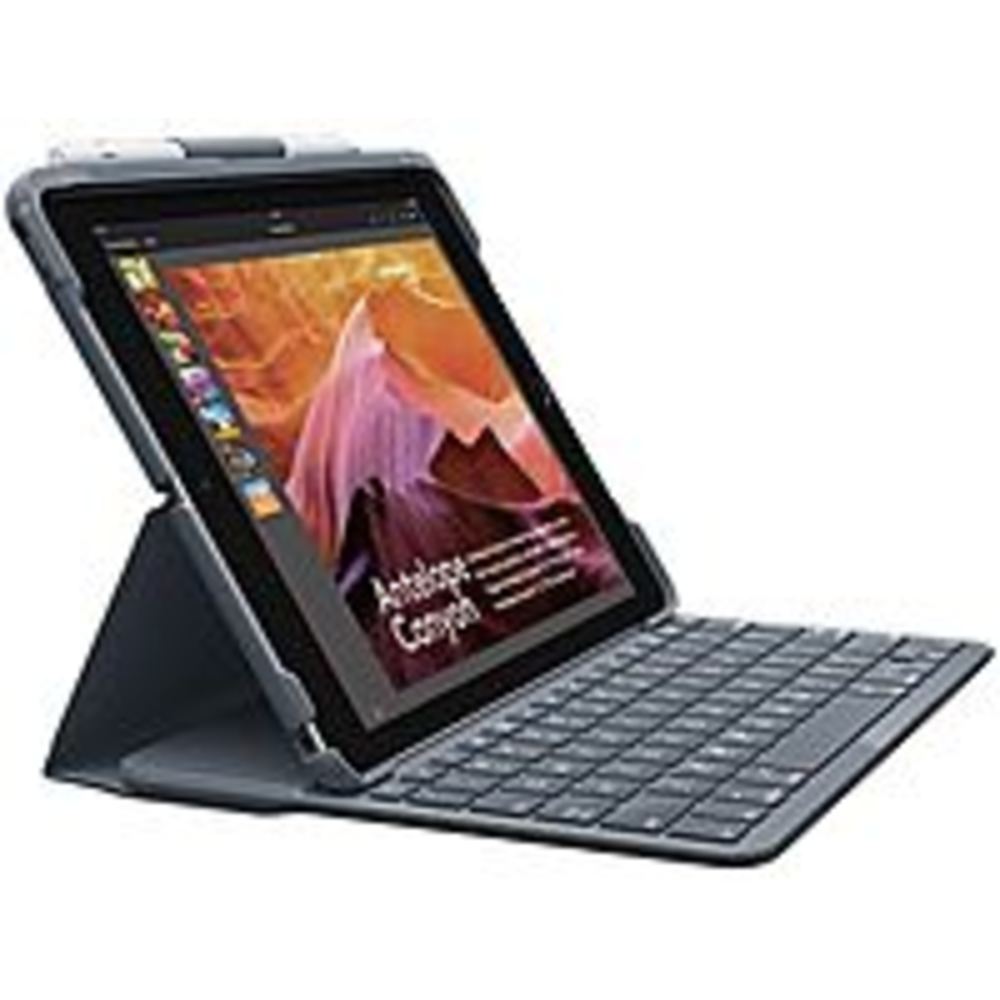 Logitech 920-009017 SLIM FOLIO Keyboard/Cover Case (Folio) Apple Pencil, iPad (2018), iPad (2017) - Black - Water Resistant, Bump Resistant, Scratch Resistant, Spill Resistant, Wear Resistant, Tear Resistant - Plastic - 7.2 Height x 9.8 Width x 0.8 Dep