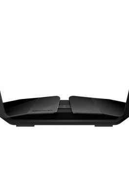 Netgear Nighthawk RAX120 IEEE 802.11ax Ethernet Wireless Router - 2.40 GHz ISM Band - 5 GHz UNII Band - 8 x Antenna(8 x Internal) - 768 MB/s Wireless Speed - 5 x Network Port - 1 x Broadband Port - USB - 5 Gigabit Ethernet - VPN Supported - Desktop