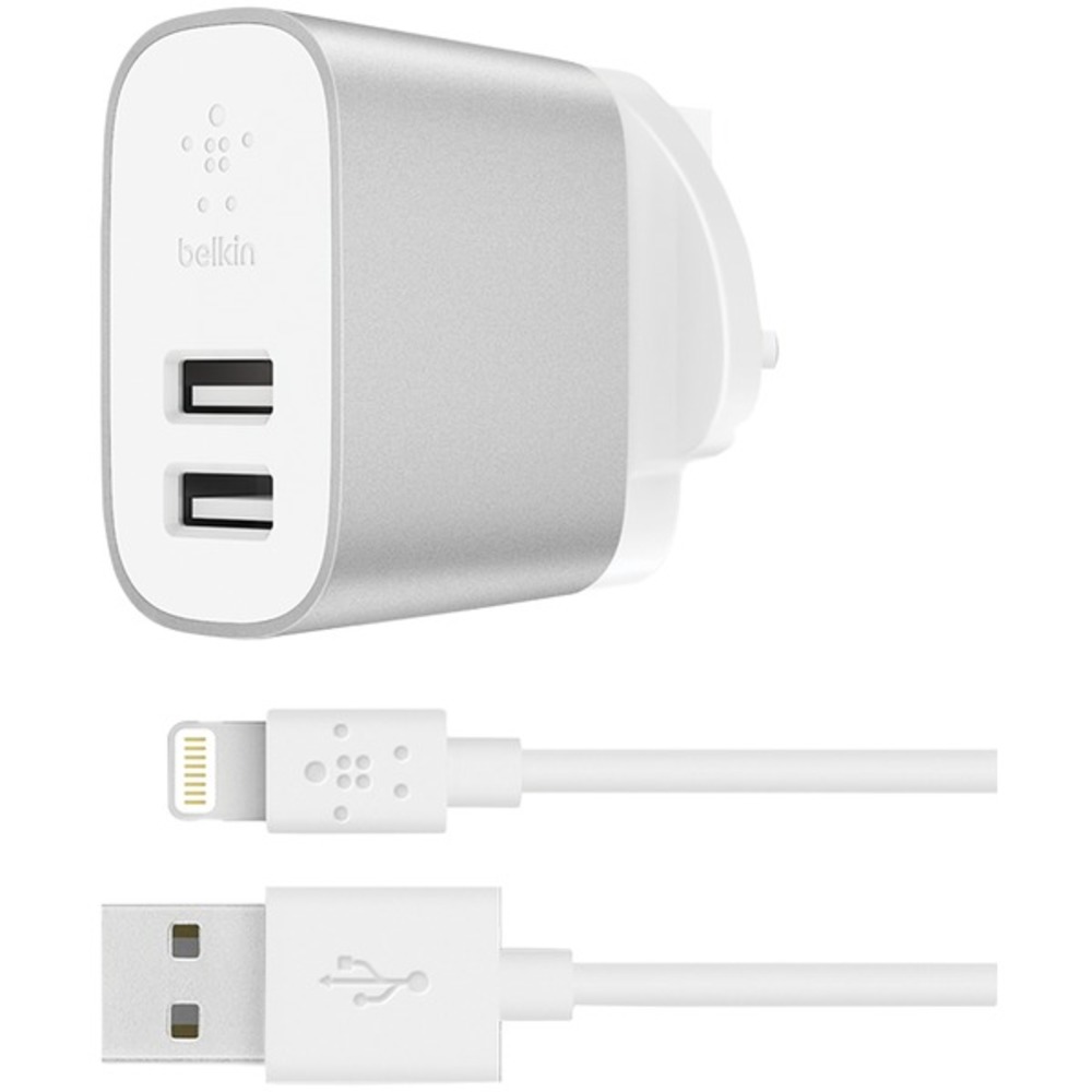 Belkin F8J230dq04-SLV BOOST?CHARGE 2-Port Home Charger + Lightning to USB-A Cable