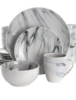 Elama Fine Marble 16 Piece Stoneware Dinnerware Set in Black and White