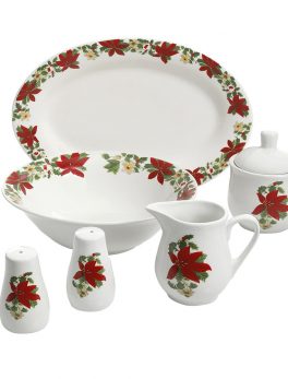 Gibson Home Poinsettia 7 Piece Porcelain Serving Set in Red