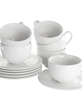 Elama Cafe 12 Piece 8 Ounce Porcelain Cup and Saucer Set in White