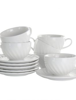 Elama Clancy 12 Piece 6 Ounce Porcelain Cup and Saucer Set in White