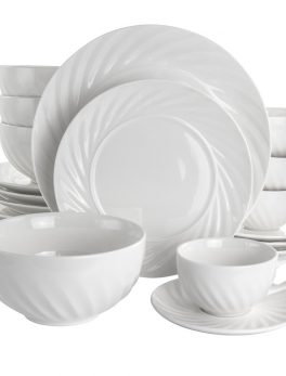 Elama Deluxe Clancy 20 Piece Porcelain Dinnerware Set in White