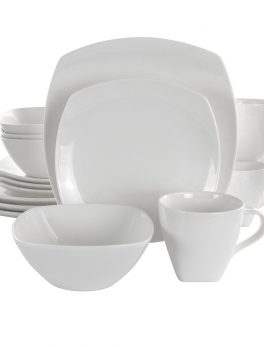 Elama Deluxe Square 16 Piece Porcelain Dinnerware Set in White