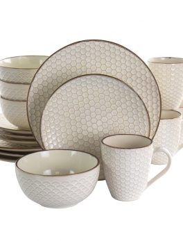 Elama Honey Ivory 16 Piece Stoneware Dinnerware Set in Ivory