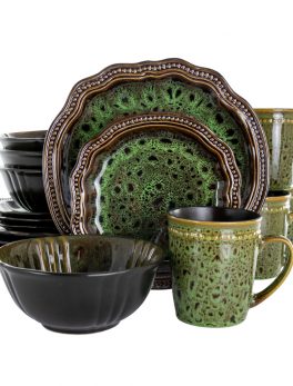 Elama Jade Waves 16 Piece Stoneware Dinnerware Set in Green