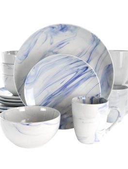 Elama Fine Marble 16 Piece Stoneware Dinnerware Set in Blue and White