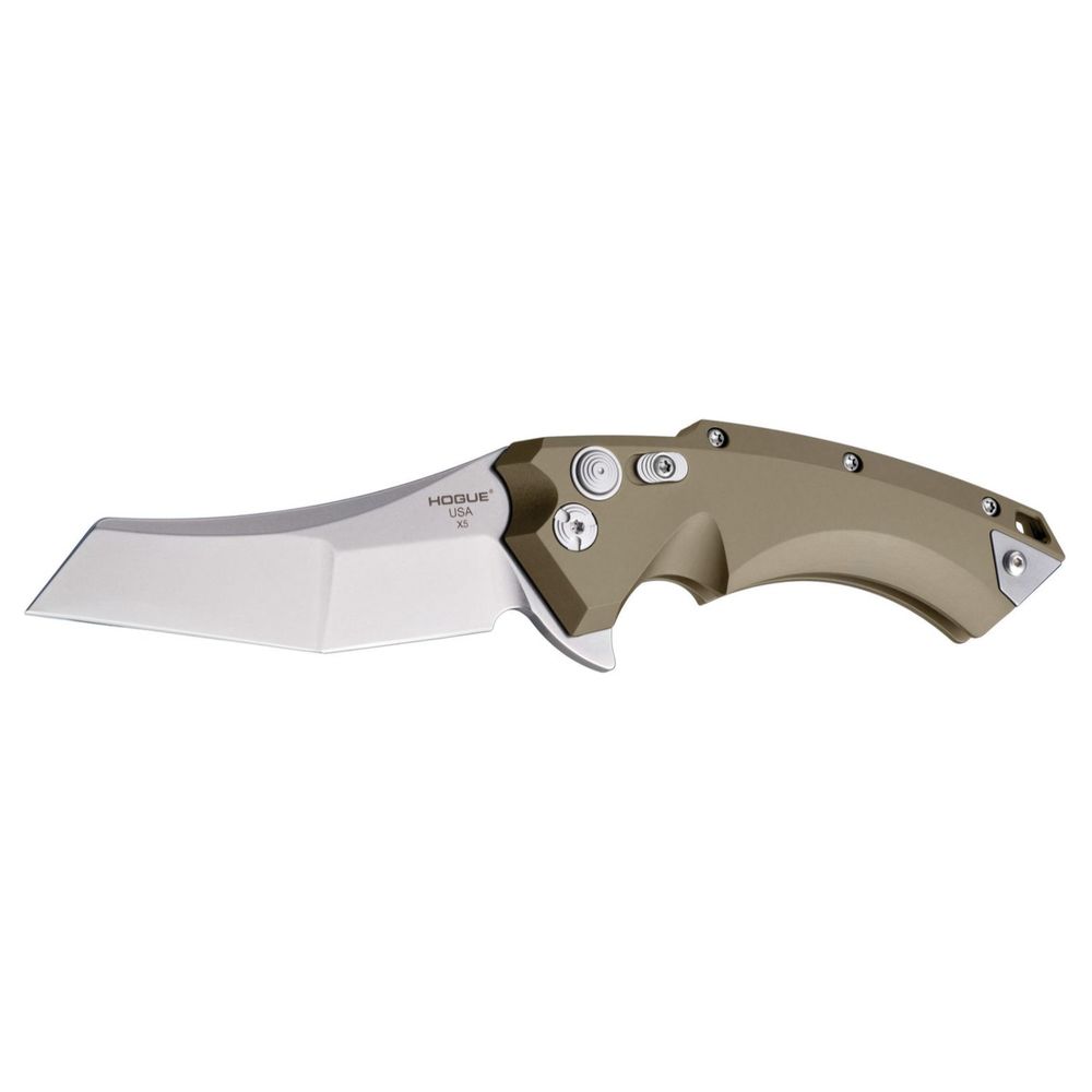 Hogue X5 4in Fold Wharncliffe Tumb Fin Flat Dk Earth Alum