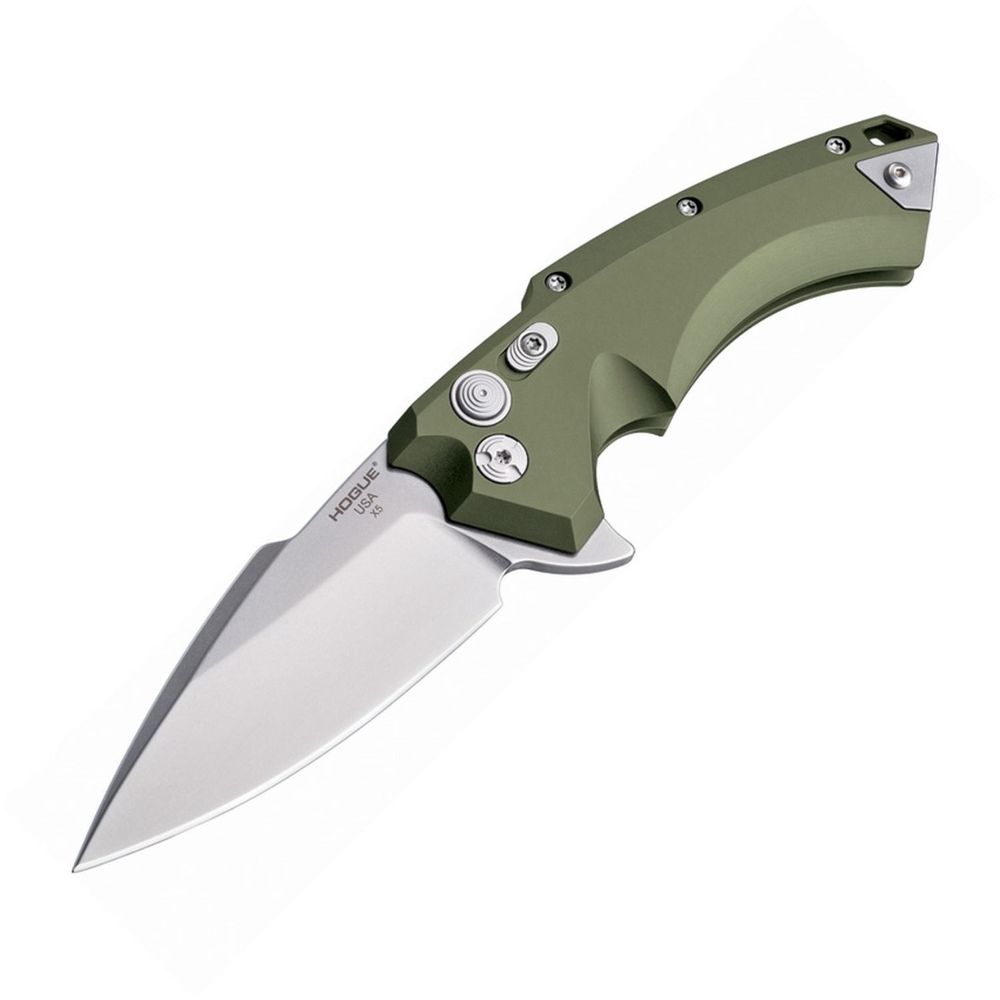 Hogue X5 4in Folder Spear Pt Tumbled Finish OD Green Alum