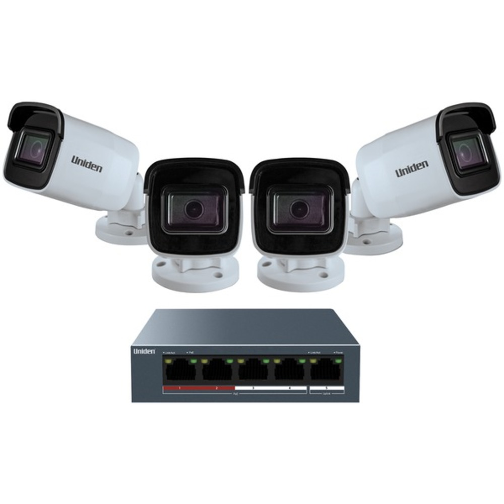 Uniden UC4400 1080p Outdoor Security Cloud System with 5-Port PoE Switch (4 Cameras)