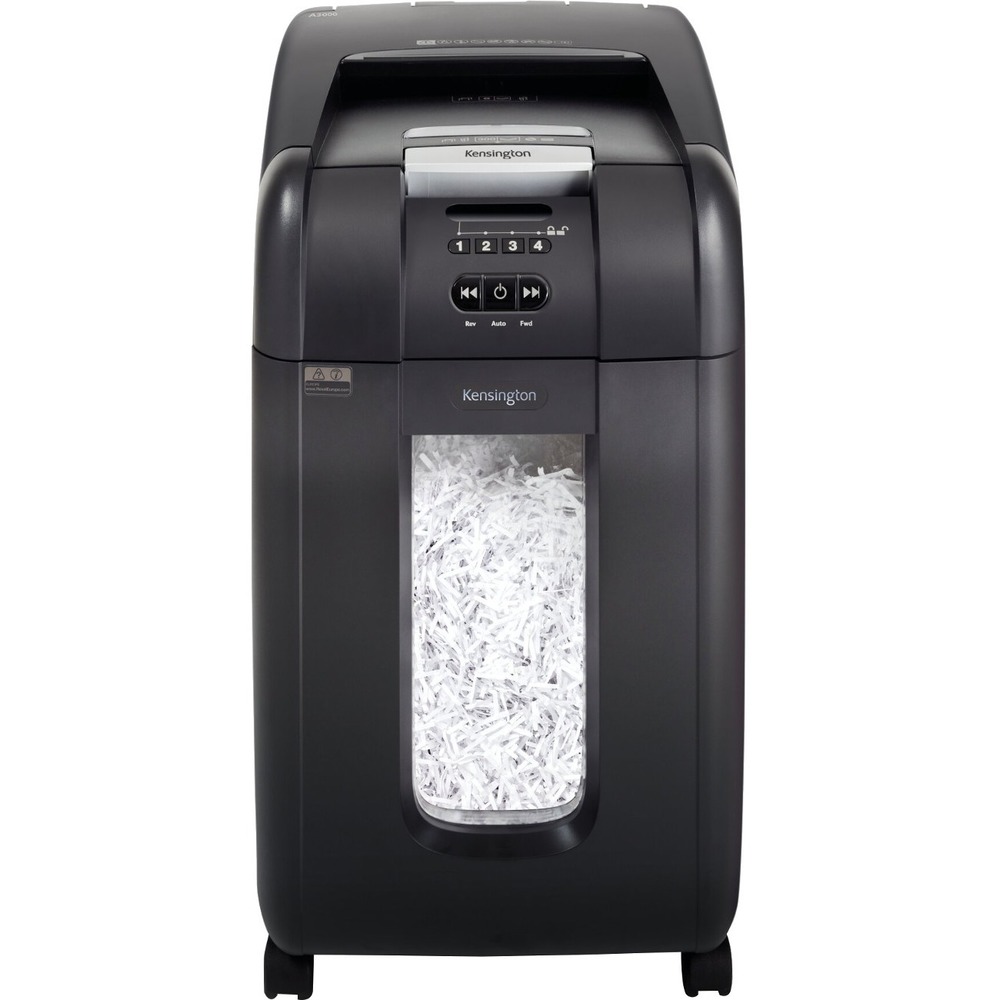 Kensington OfficeAssist Auto Feed Shredder A3000 Anti-Jam Cross Cut - Non-continuous Shredder - Cross Cut - 8 Per Pass - for shredding Paper, Staples, Credit Card, Paper Clip, CD, Junk Mail, DVD - 0.156 x 1.578 Shred Size - P-4 - 16 Minute Run Time - 11