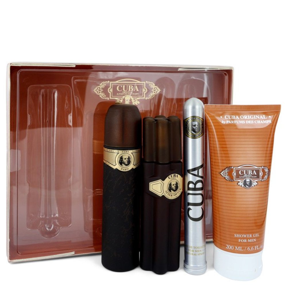Cuba Gold By Fragluxe Gift Set -- 3.3 Oz Eau De Toilette Spray + 1.17 Oz Eau De Toilette Spray + 3.3 Oz After Shave + 6.7 Oz Shower Gel For Men