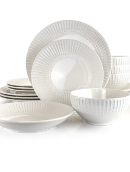 Gibson Home Embossed Fan 16 Piece Fine Ceramic Dinnerware Set