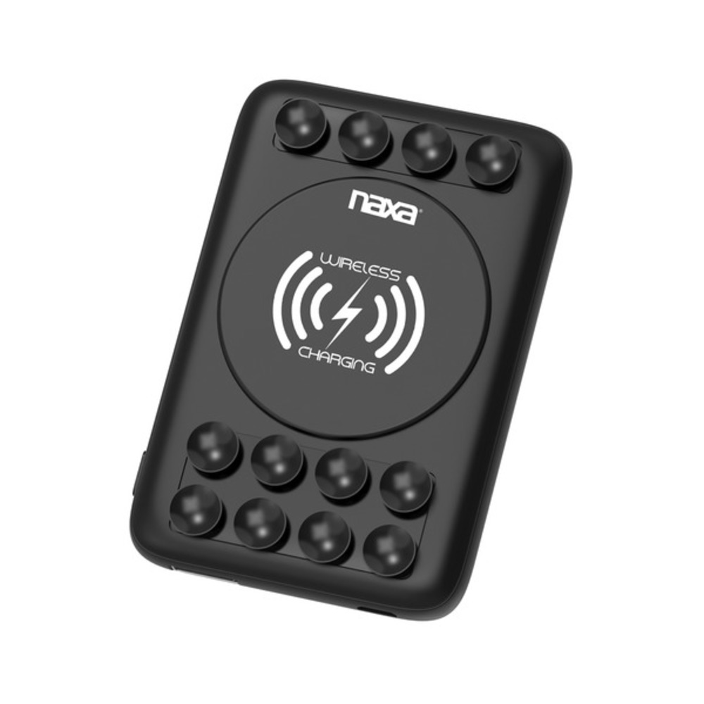 Naxa NAP-55 Ultra-Compact 5,000 mAh Wireless Charging Power Bank with Suction Grips and USB