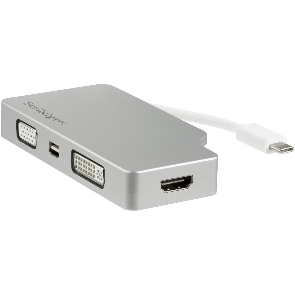 StarTech CDPVGDVHDMDP USB-C Multiport Video Adapter - 4-in-1 USB-C to DVI / HDMI / VGA / mDP Video Adapter - Silver- 4K 30 Hz - 4-in-1 USB-C multiport video adapter: USB C to HDMI / VGA / mDP or DVI adapter - 4K USB Type-C adapter for high resolution