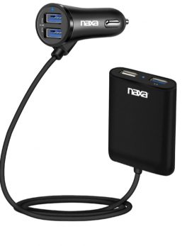NAXA Electronics Front and Back Seat Car Charger in Black