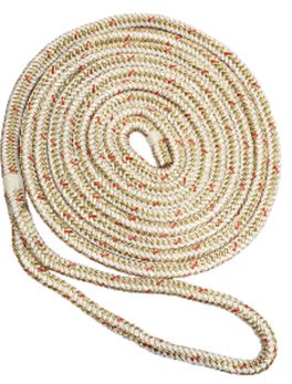 New England Ropes 5/8" x 15 and #39; Nylon Double Braid Dock Line - White/Gold w/Tracer