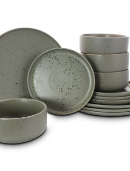 Gibson Home Stone Lava 12-Piece Dinnerware Set, Matte Grey