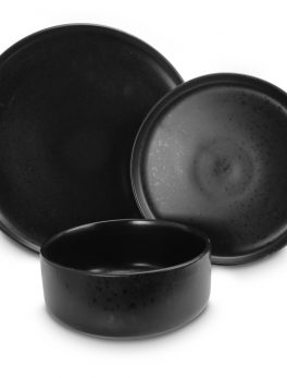 Gibson Home Stone Lava 12 Piece Dinnerware Set in Matte Black, Service for 4