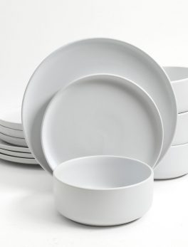 Gibson Home Stone Lava 12-Piece Dinnerware Set, Matte White