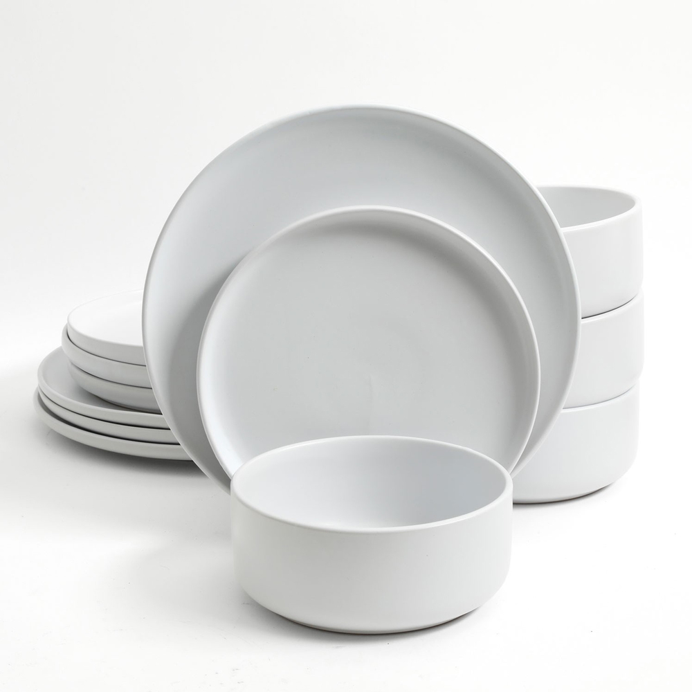 Gibson Home Stone Lava 12-Piece Dinnerware Set, Matte White