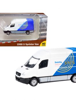1990 Mercedes Benz Sprinter Van White and Blue STCS Satellite TeleCom Security TraxSide Collection 1/87 (HO) Scale Diecast Model by Classic Metal Works TC102
