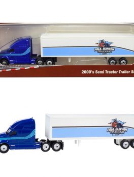 2000's Semi Tractor Trailer Truck Blue and White Paul Bunyan Trucking LLC TraxSide Collection 1/87 (HO) Scale Diecast Model by Classic Metal Works TC106