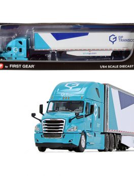 2018 Freightliner Cascadia High-Roof Sleeper Cab with 53" Utility Dry Goods Trailer with Side Skirts GP Transco Light Blue and White 1/64 Diecast Model by DCP/First Gear 60-0754