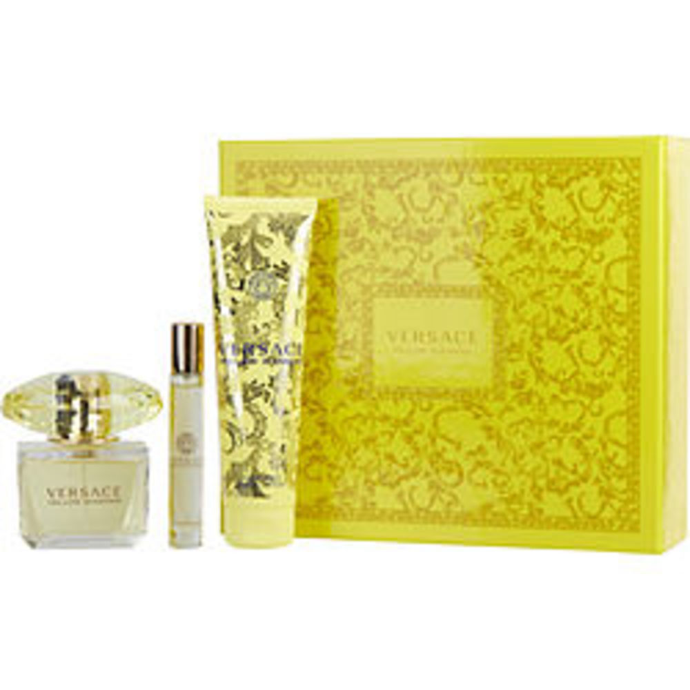Versace Yellow Diamond Edt Spray 3 Oz and Body Lotion 5 Oz and Edt Travel Spray .3 Oz Mini For Women