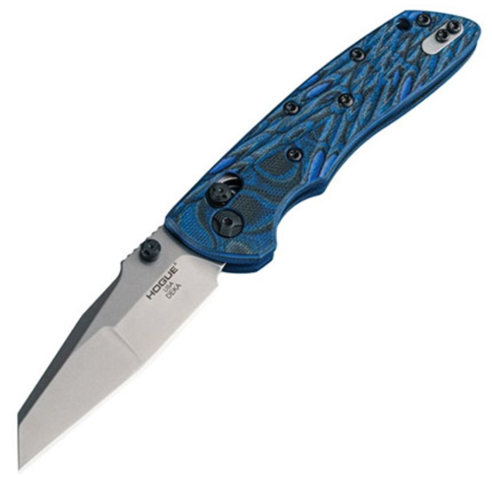 Hogue Deka 3.25 in Mod Wharncliffe Tumb Fin G10 Blue Lava