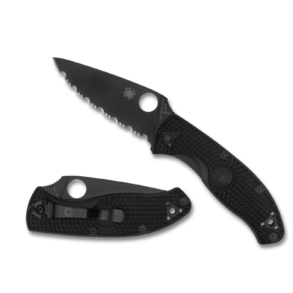 Spyderco Tenacious Folder 3.39in Serrated Blade Blk FRN Hndl