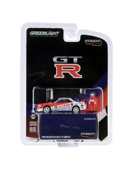 1999 Nissan Skyline GT-R (BNR34) #23 Loctite with Driver Figurine Tarmac Works Exclusive 1/64 Diecast Model Car by Greenlight 51185