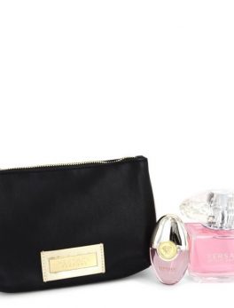 Bright Crystal By Versace Gift Set -- 3 Oz Eau De Toilette Spray + 0.3 Oz Mini Edt Spray + Black And Gold Pouch For Women