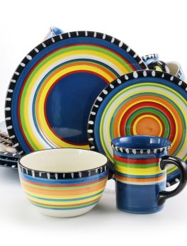 Gibson Home Pueblo Springs Spanish Festival 16 Piece Durastone Dinnerware Set in Cobalt, Sevice for 4