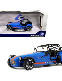Caterham Seven Academy Blue Metallic with Orange Stripes 1/18 Diecast Model Car by Solido S1801802