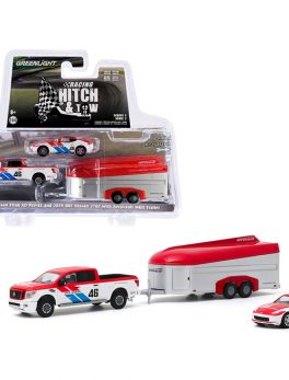 2019 Nissan Titan XD Pro-4X Pickup Truck and 2019 Nissan 370Z #46 with Aerovault MKII Trailer BRE (Brock Racing Enterprises) Racing Hitch and Tow Series 2 1/64 Diecast Model Cars by G 31090C