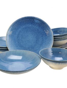 Gibson Elite 12 Piece Ombr and eacute; Blue Double Bowl Dinnerware Set