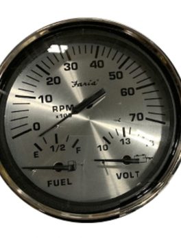 Faria Spun Silver 5" Multifunction 3-in-1 Combination Gauge w/Tachometer, Fuel and amp; Voltmeter