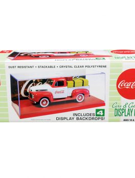 Collectible Display Show Case with Red Display Base and 4 Coca-Cola Display Backdrops for 1/24-1/25 Scale Model Cars and Model Kits by AMT AMT1199