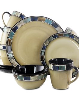 Gibson Elite Casa Azul 16 Piece Stoneware Dinnerware Set in Cream and Blue