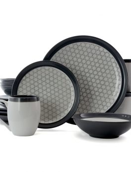 Elama FineLines 16 Piece Luxurious Stoneware Dinnerware with Complete Setting for 4, 16pc