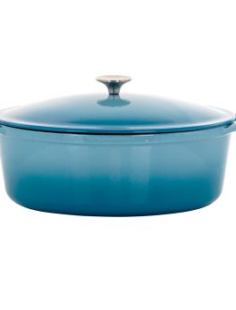 MegaChef 7 Quarts Oval Enameled Cast Iron Casserole in Blue