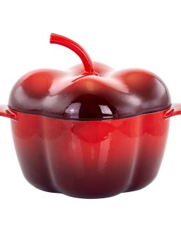 MegaChef Pepper Shaped 3 Quart Enameled Cast Iron Casserole in Red