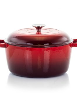 MegaChef 5 Quarts Round Enameled Cast Iron Casserole with Lid in Red