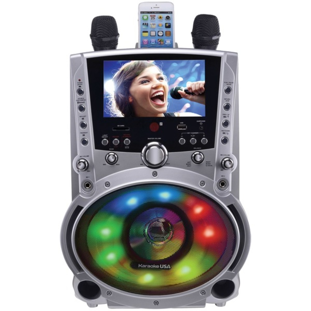 Karaoke USA GF758 DVD/CD+G/MP3+G Bluetooth Karaoke System with 7" TFT Color Screen and LED Sync Lights