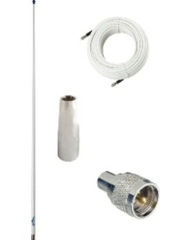 Glomex 4 and #39; Glomeasy VHF Antenna 3dB w/FME Termination, 6M Coaxial Cable, RA300 Adapter and amp; PL259 Connector