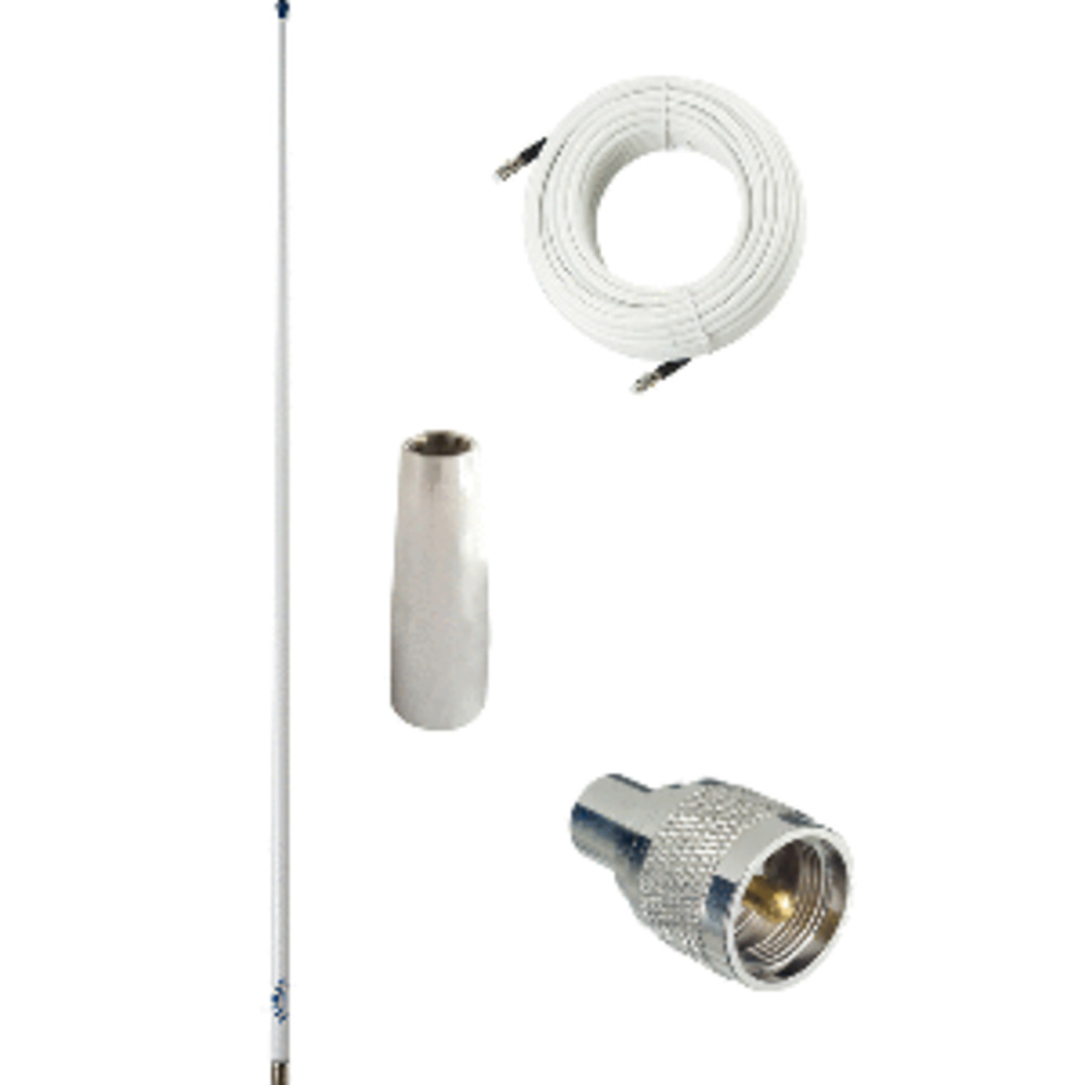 Glomex 4 and #39; Glomeasy VHF Antenna 3dB w/FME Termination, 6M Coaxial Cable, RA300 Adapter and amp; PL259 Connector