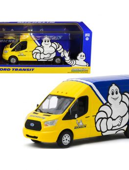 2019 Ford Transit High Roof Van Michelin Tires Yellow and Blue 1/43 Diecast Model by Greenlight 86175