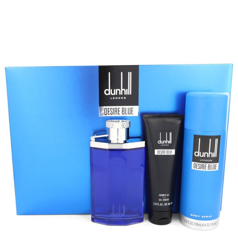 Desire Blue By Alfred Dunhill Gift Set -- 3.4 Oz Eau De Toilette Spray + 3 Oz Shower Gel + 6.4 Oz Body Spray For Men